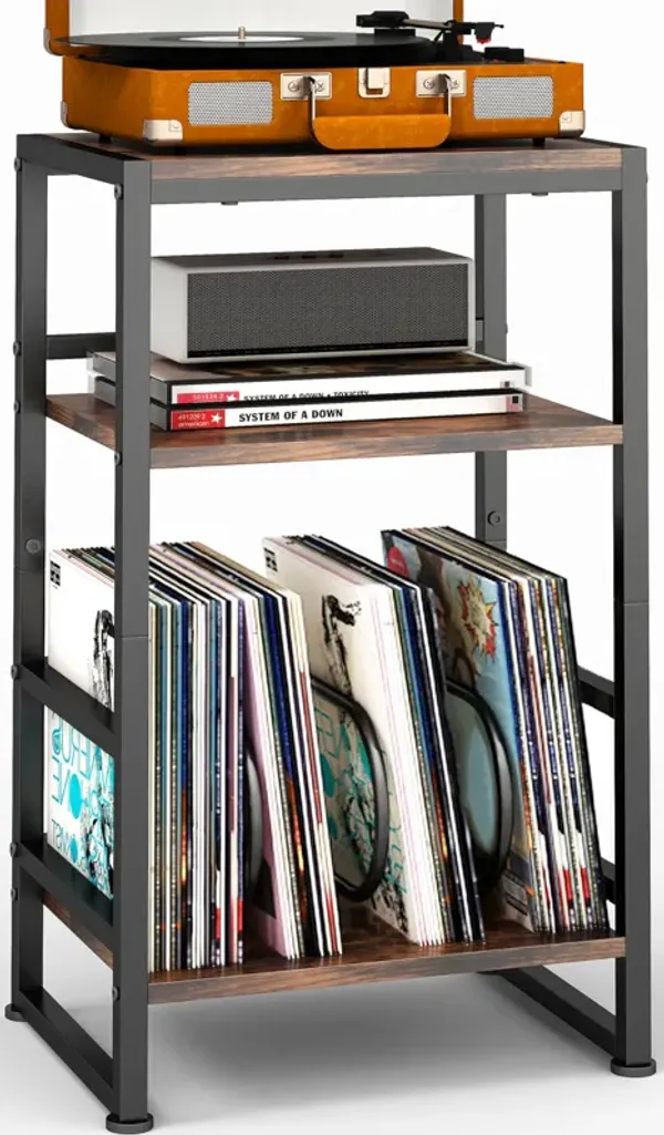ZEXVIDA 3-Tier Vinyl Record Player Stand, End Table for Album Storage, 28"" H Record Player Stand with Storage Up to 120 Albums