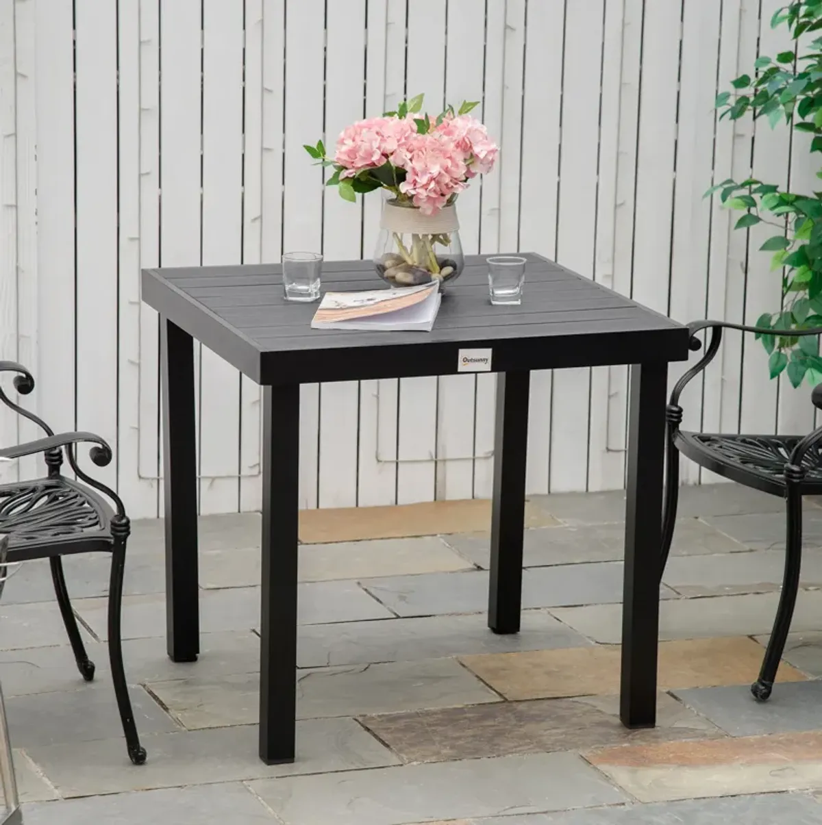 Black Garden Table: Rectangular Aluminum Patio Dining Table for 4