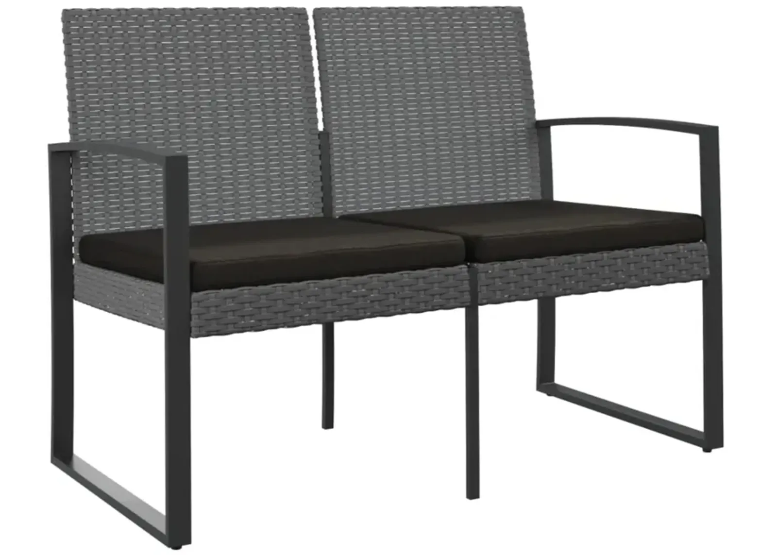 vidaXL 2-Seater Patio Garden Bench with Cushions, Dark Gray Polypropylene Rattan Look, Outdoor Seating, Sturdy Powder-Coated Steel Frame - Industrial Style