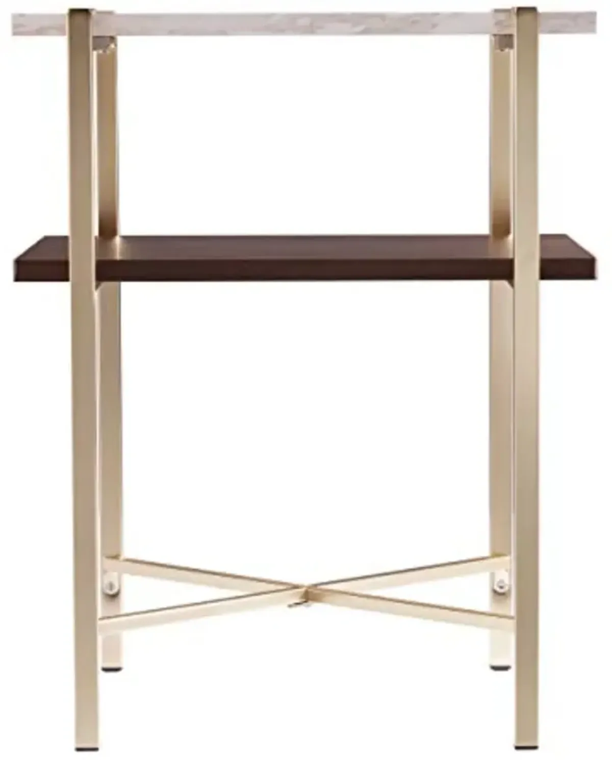 SEI Furniture Ardmillan Two-Tier Faux Marble Top Square End Table, Brass, Dark Tobacco, White