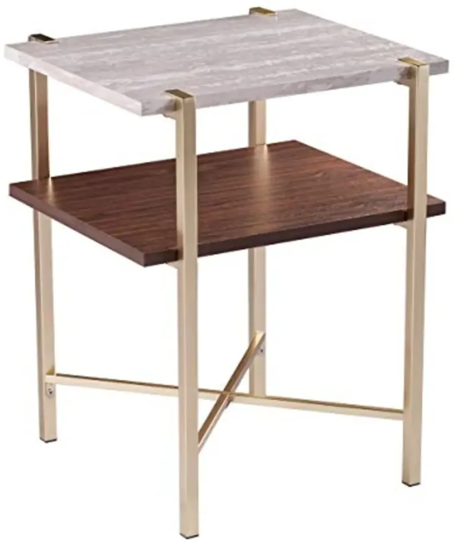 SEI Furniture Ardmillan Two-Tier Faux Marble Top Square End Table, Brass, Dark Tobacco, White