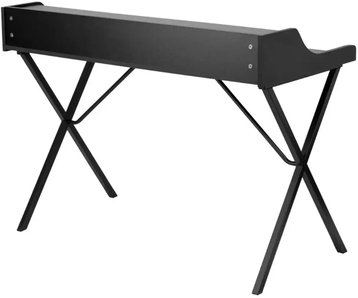 Modern Black Office Table Computer Desk with Raised Top Shelf