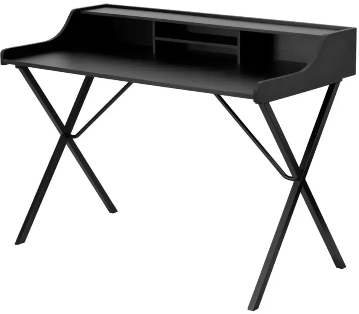 Modern Black Office Table Computer Desk with Raised Top Shelf