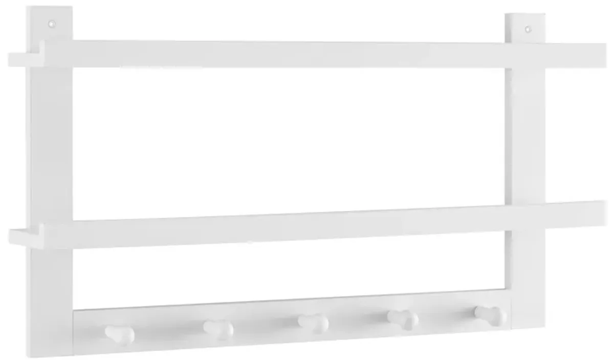 Two-Tier Ledge Shelf Wall Organizer with Five Hanging Hooks