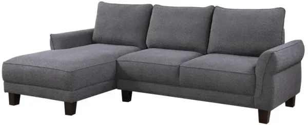 Ele 96 Inch Wide Sectional Sofa with Left Facing Chaise, Gray Sherpa, Wood - Benzara