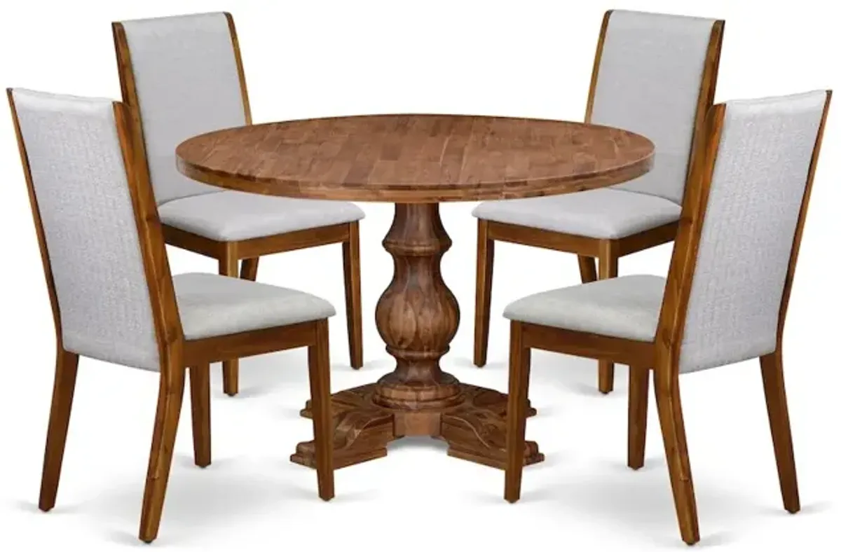 5-Pc Kitchen Table Set A Pedestal Wooden Table, 4 Grey Fabric Dining Chairs