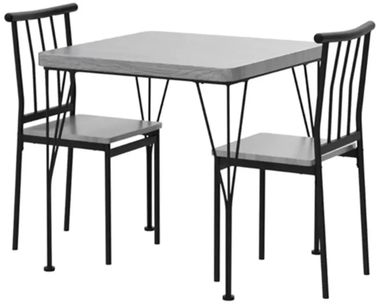 Modern 3 Piece Metal Frame Dining Set with Grey Wood Top Table and 2 Chairs