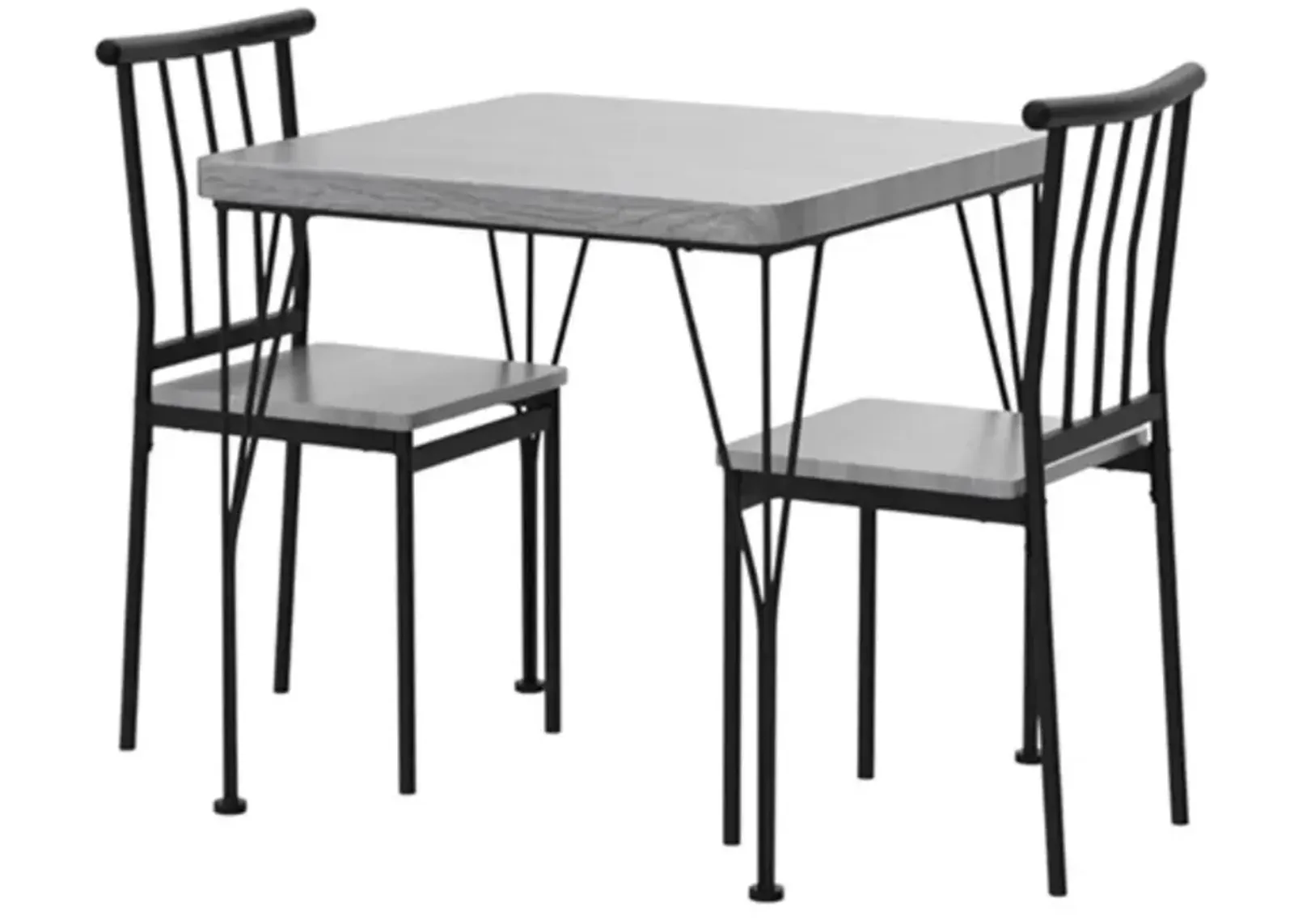 Modern 3 Piece Metal Frame Dining Set with Grey Wood Top Table and 2 Chairs