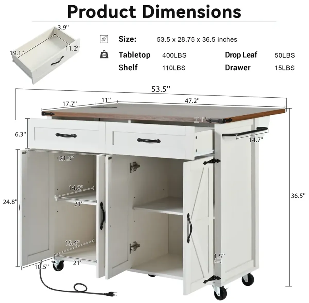 Merax Kitchen Storage Island with Drop Leaf