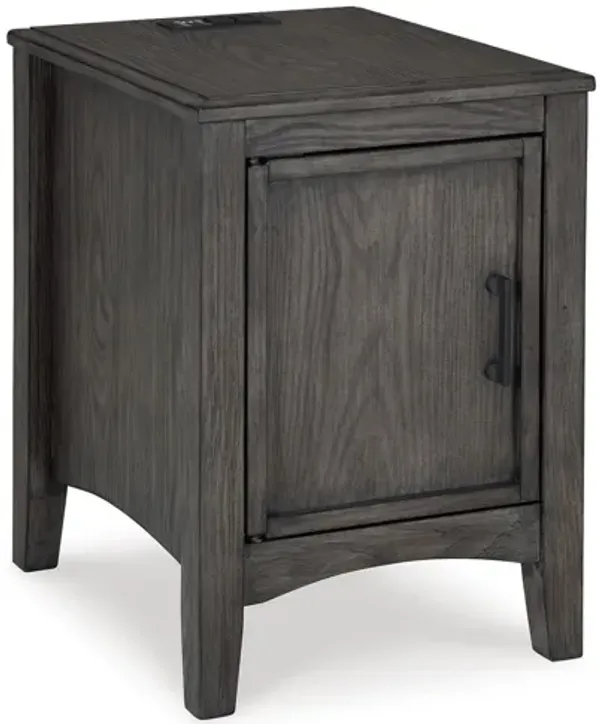 Illan Chairside End Table, Cabinet and Shelf, 24 Inch Taupe Gray Wood - Benzara