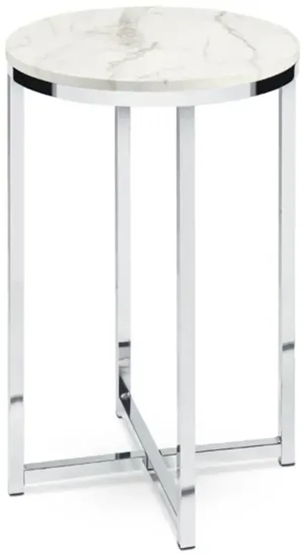 Round Cross Leg Design Coffee Side Table Nightstand with Faux Marble Top