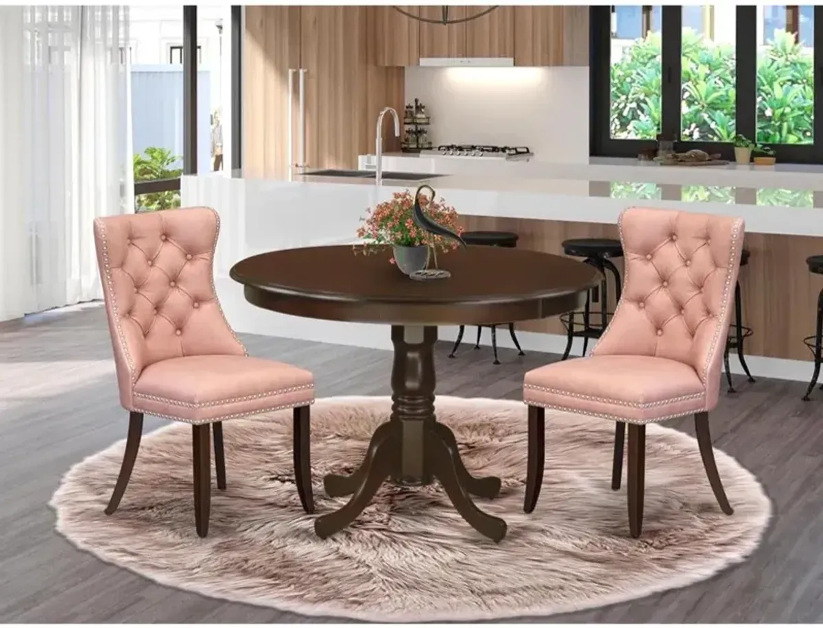 3 Piece Dining Set Consists of a Round Kitchen Table with Pedestal