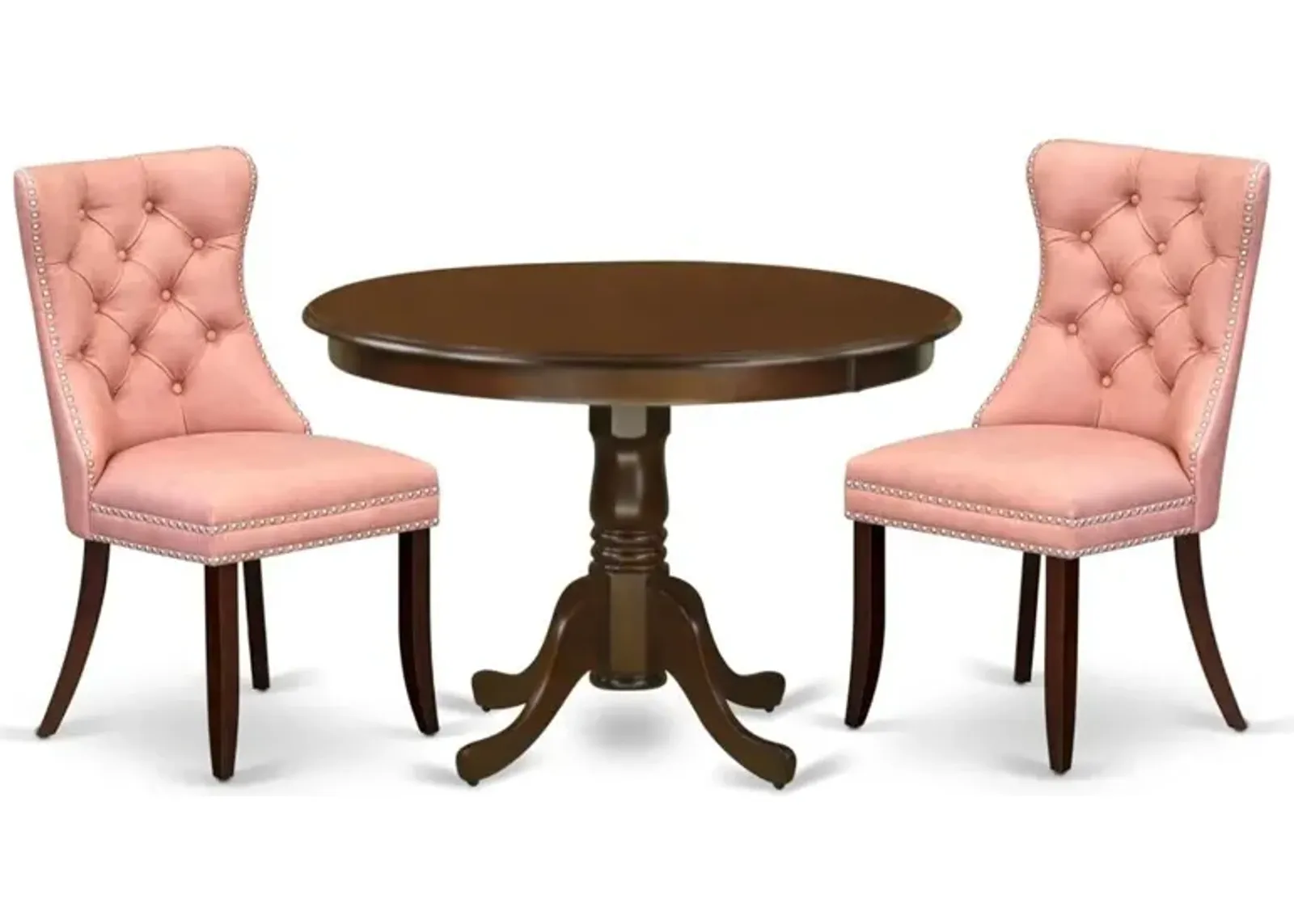 3 Piece Dining Set Consists of a Round Kitchen Table with Pedestal