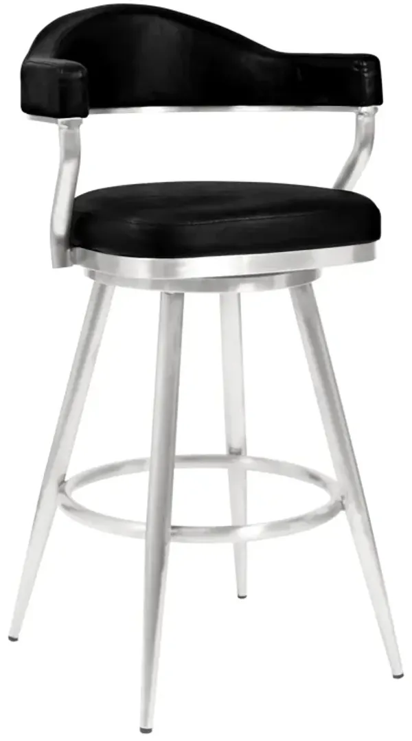 Justin  Counter Height Swivel Vintage Coffee Faux Leather Bar Stool with Black Metal Legs