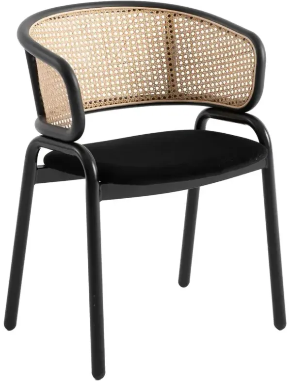 LeisureMod Dining Chair With Stainless Steel Legs Velvet Seat and Wicker Back