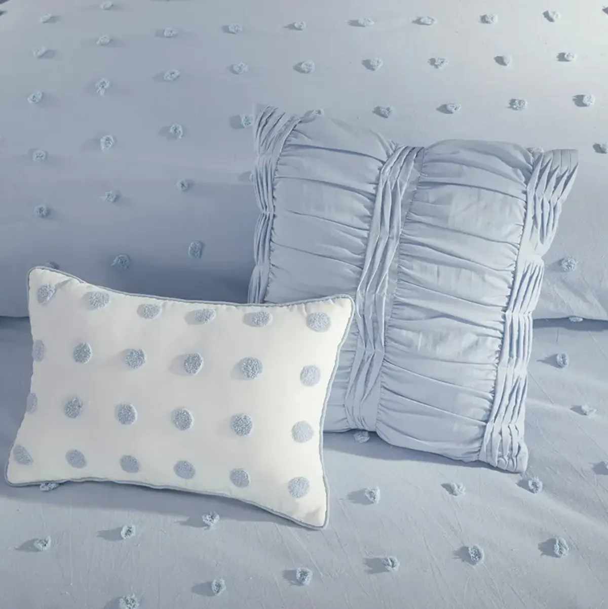 Gracie Mills Mikel Chenille Dot Cotton Jacquard Comforter Set with Euro Shams and Throw Pillows