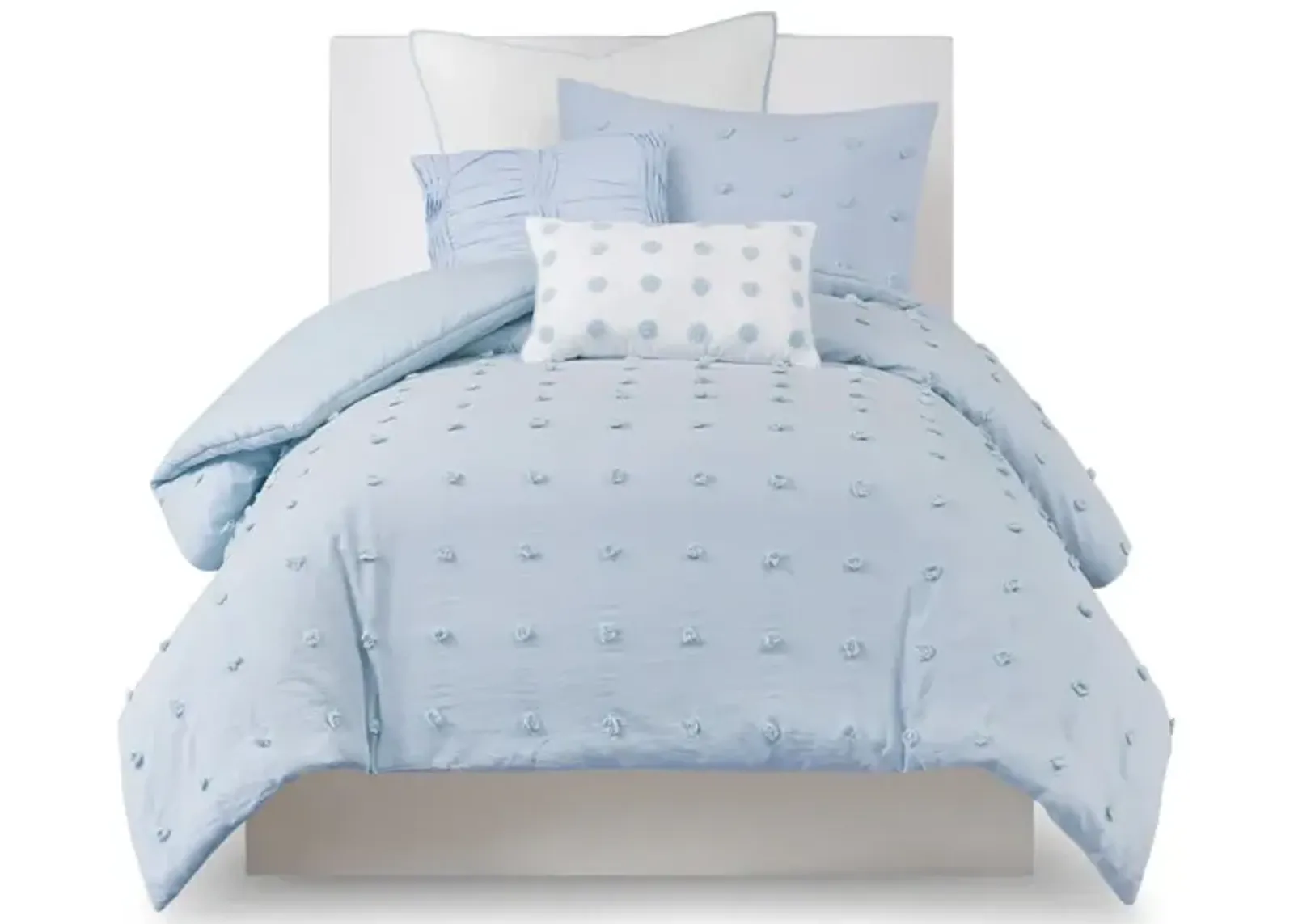 Gracie Mills Mikel Chenille Dot Cotton Jacquard Comforter Set with Euro Shams and Throw Pillows