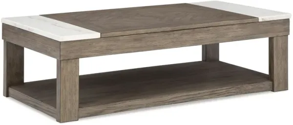Aska Lift Top Coffee Table, Caster Wheels, 56 Inch Weathered Gray - Benzara