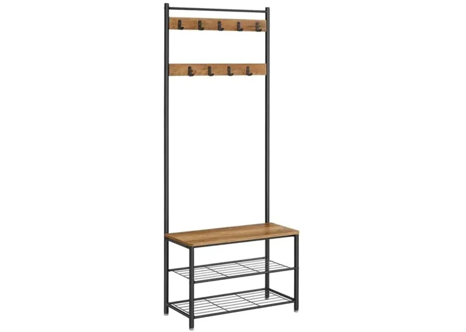 Coat Rack and Shoe Bench with Storage Shelf and Metal Frame