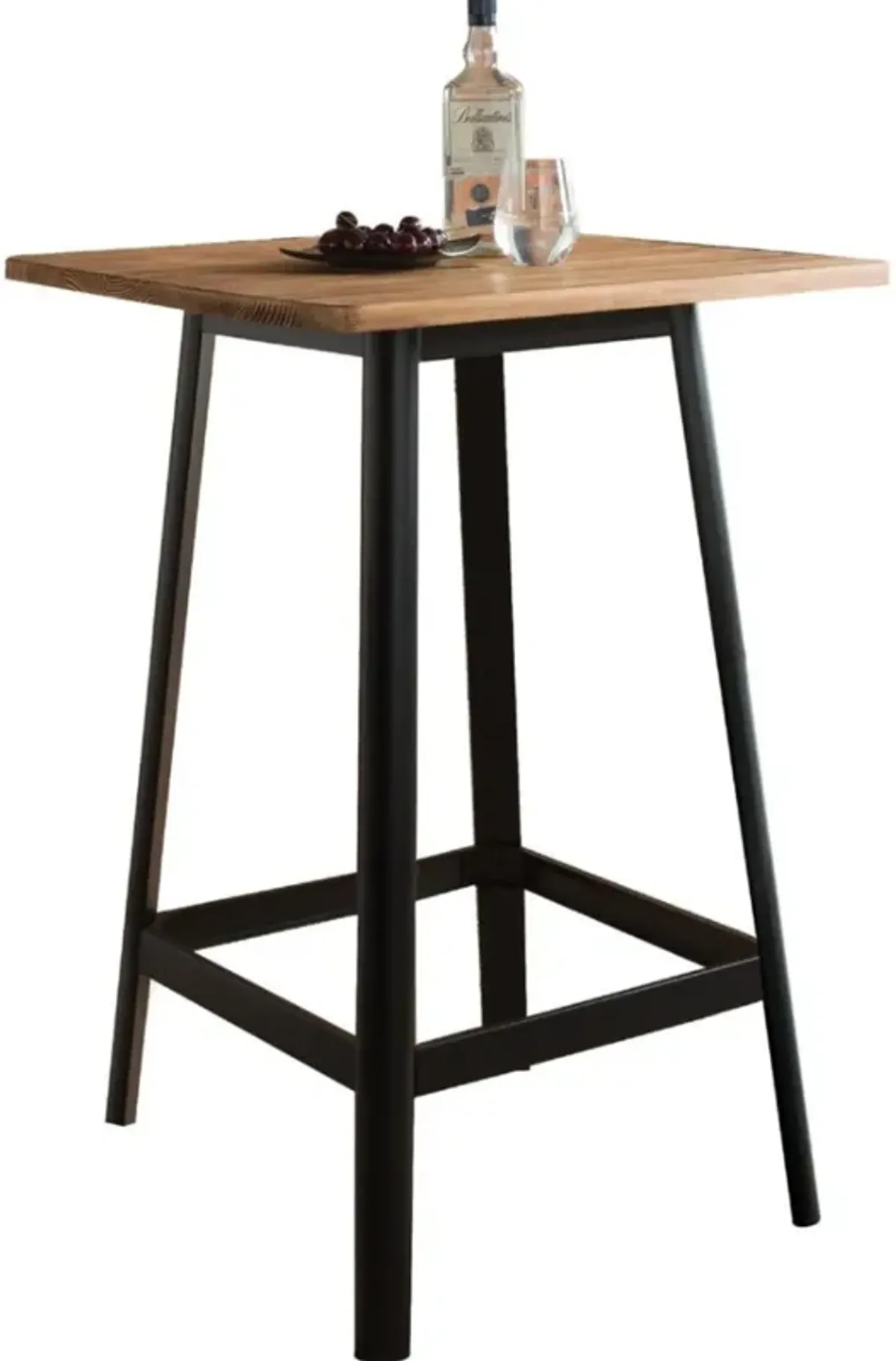 Transitional Square Shaped Wooden Bar Table With Metal Base, Black and Brown-Benzara