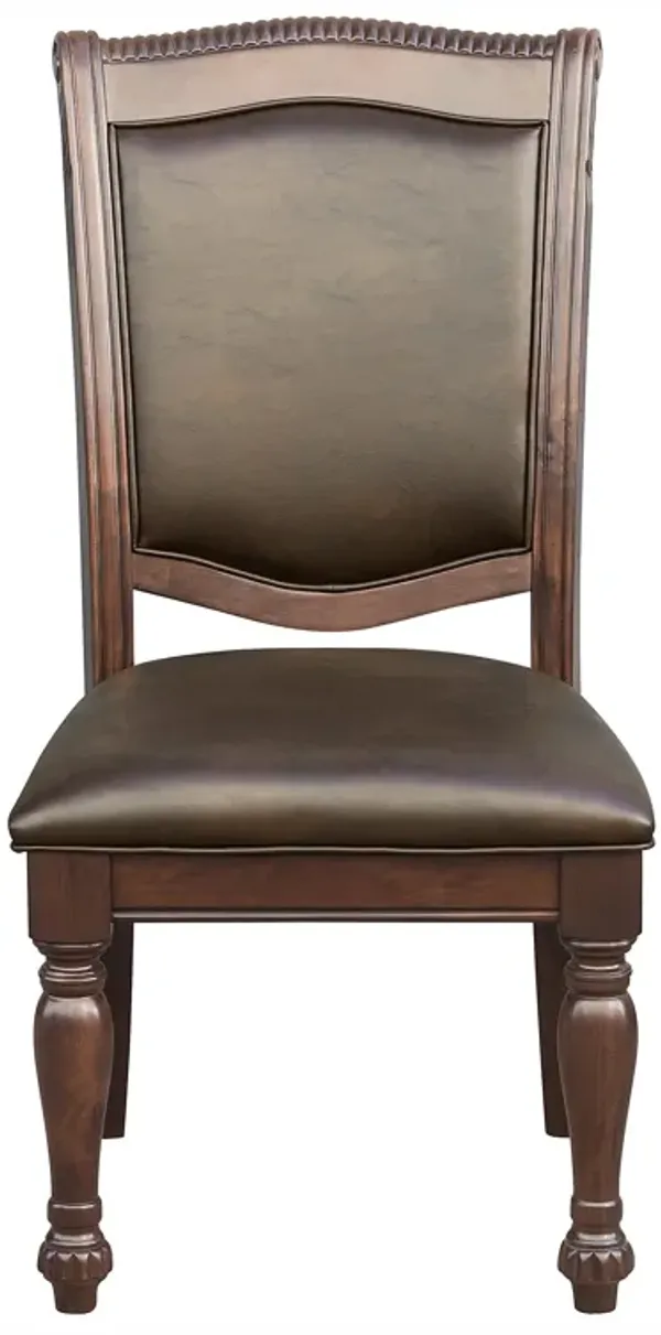 Streamdale Wooden side chairs set, brown cherry finish, faux leather upholstery