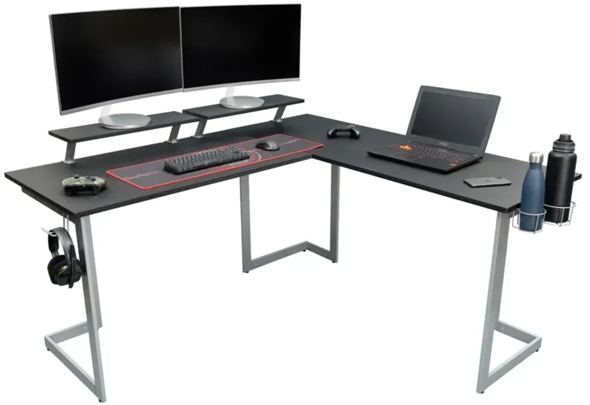 Warrior L-Shaped Gaming Desk, Black