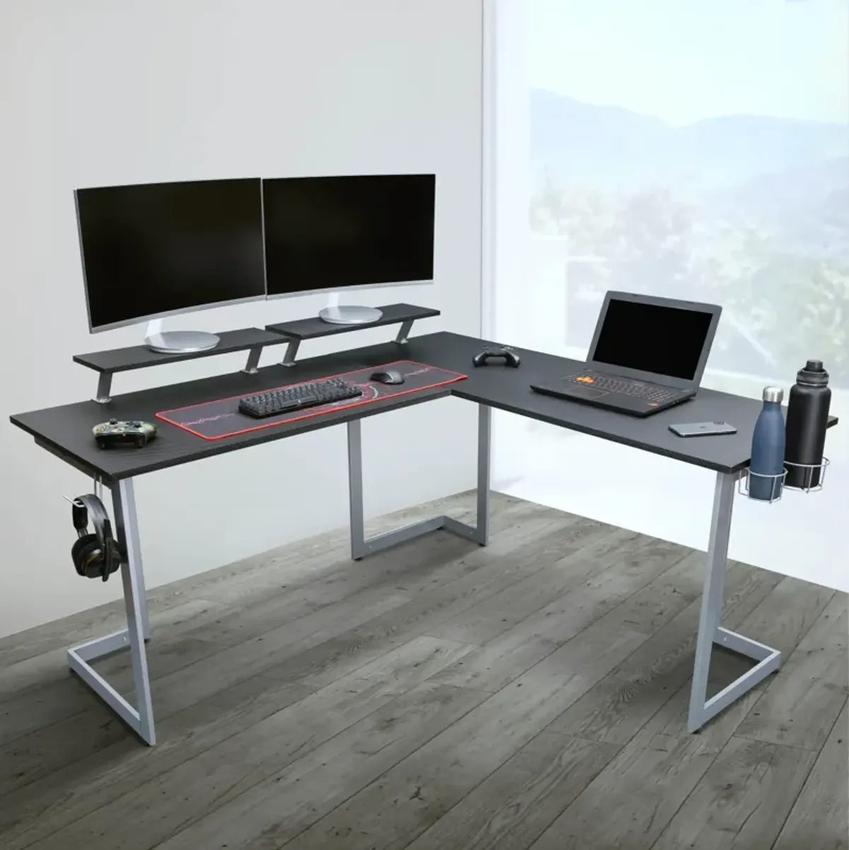 Warrior L-Shaped Gaming Desk, Black