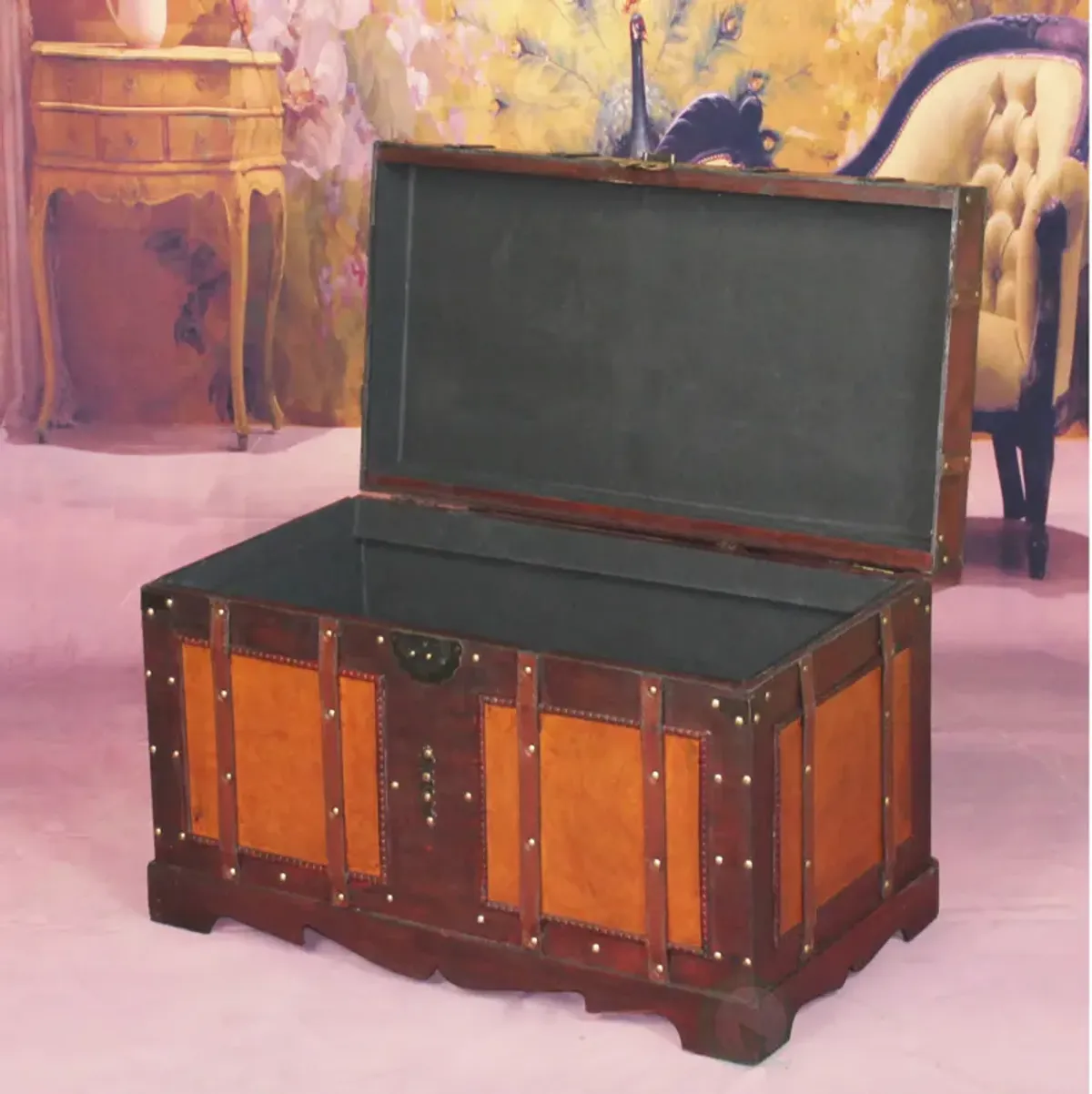 Vintage Storage Chest, Decorative Wooden Trunk, and Keepsake Box - Perfect for the Living Room, Bedroom or Study - Ideal for Blanket Storage or as a Playful Treasure Box for Classrooms