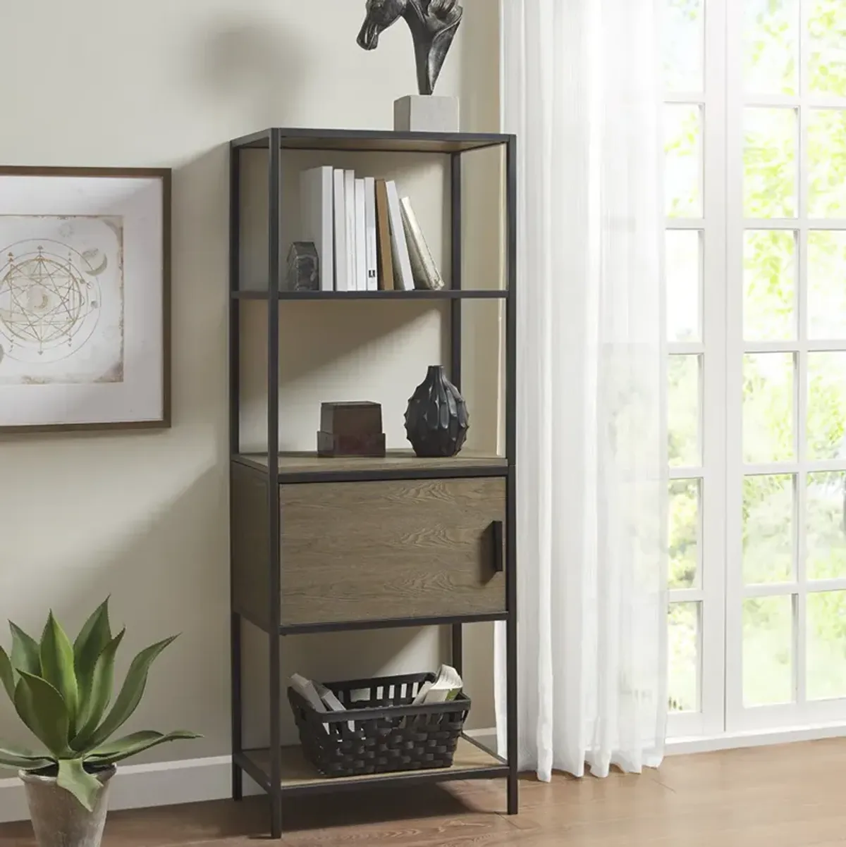 Gracie Mills Carleen 3-Shelf Bookcase with Storage Cabinet