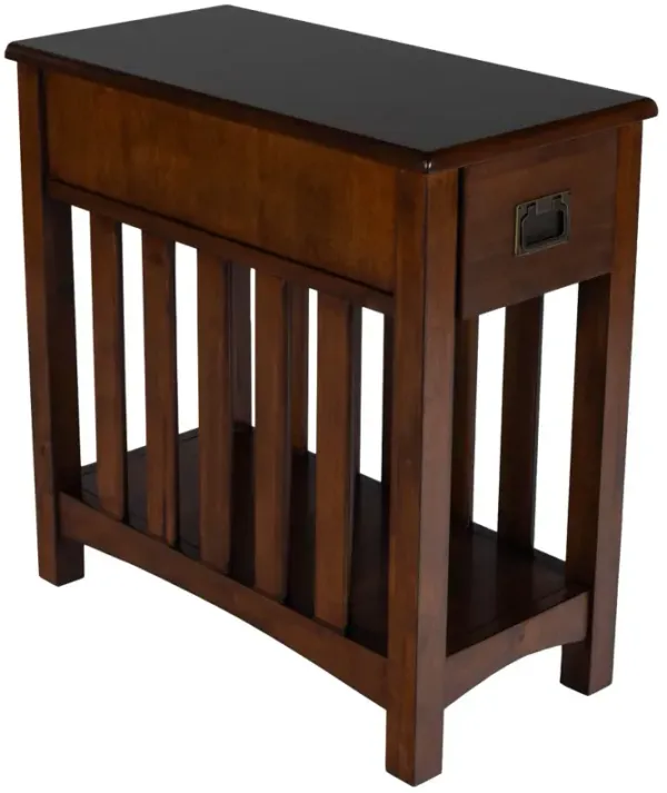 Wooden Rectangular End Table with Pull-Out Drawer and Open Shelf for Storage