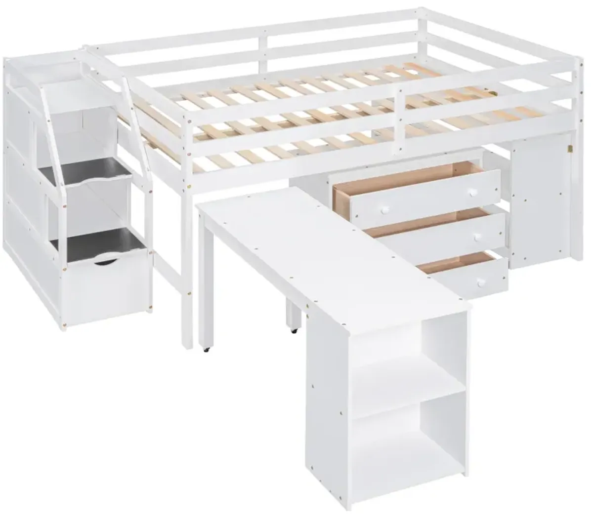 Merax Loft Bed with Writing Desk and 3 Drawers