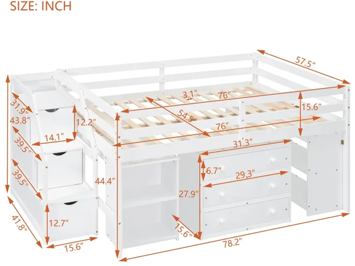 Merax Loft Bed with Writing Desk and 3 Drawers