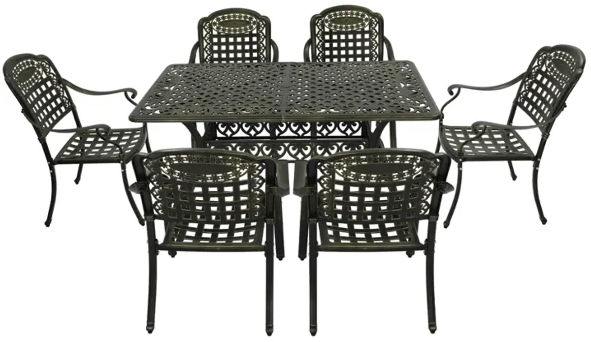 MONDAWE 7-Piece Aluminum Rectangle Diamond Pattern Table Patio Dining Set with Checkerboard Pattern Chairs