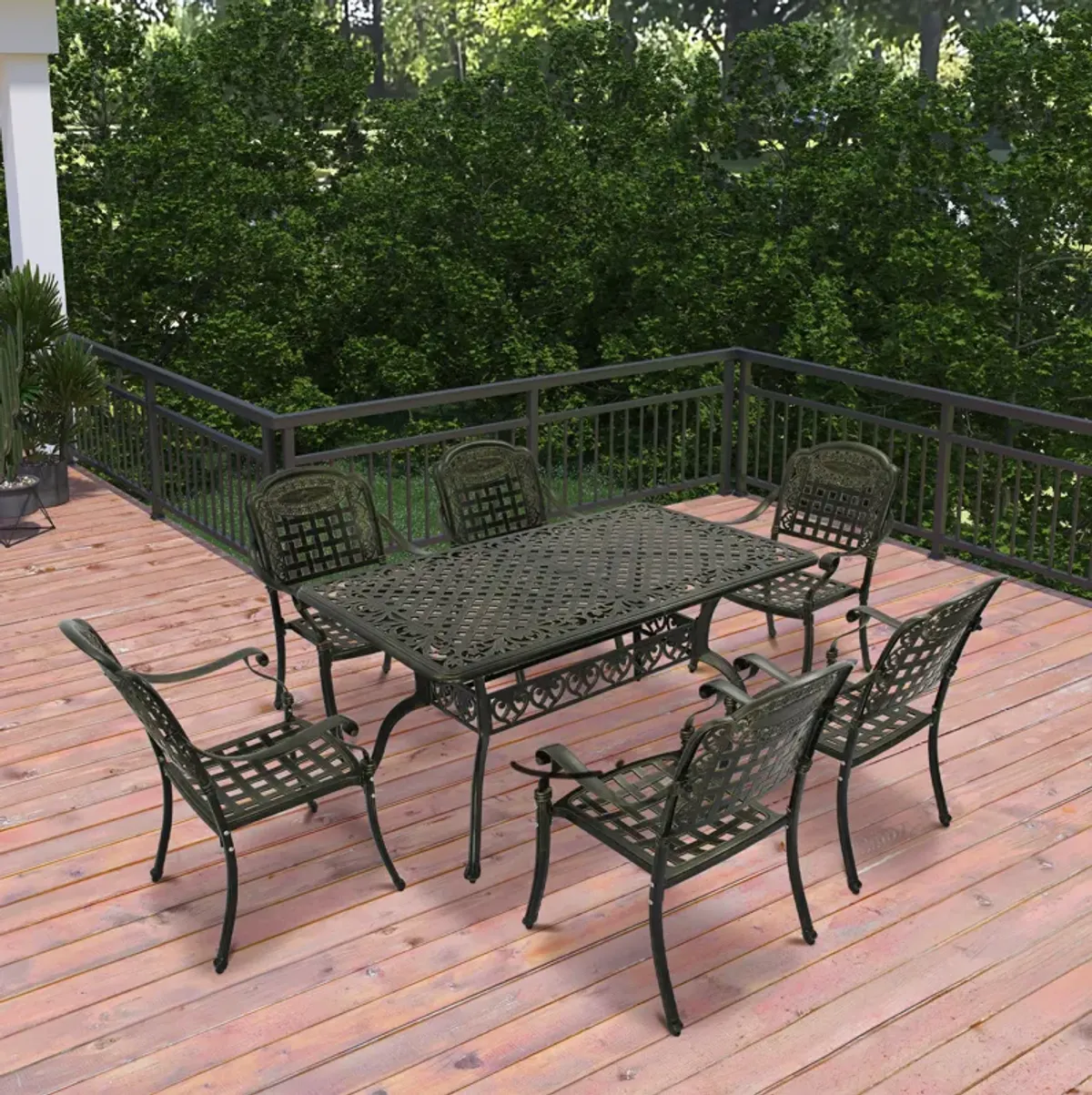 MONDAWE 7-Piece Aluminum Rectangle Diamond Pattern Table Patio Dining Set with Checkerboard Pattern Chairs