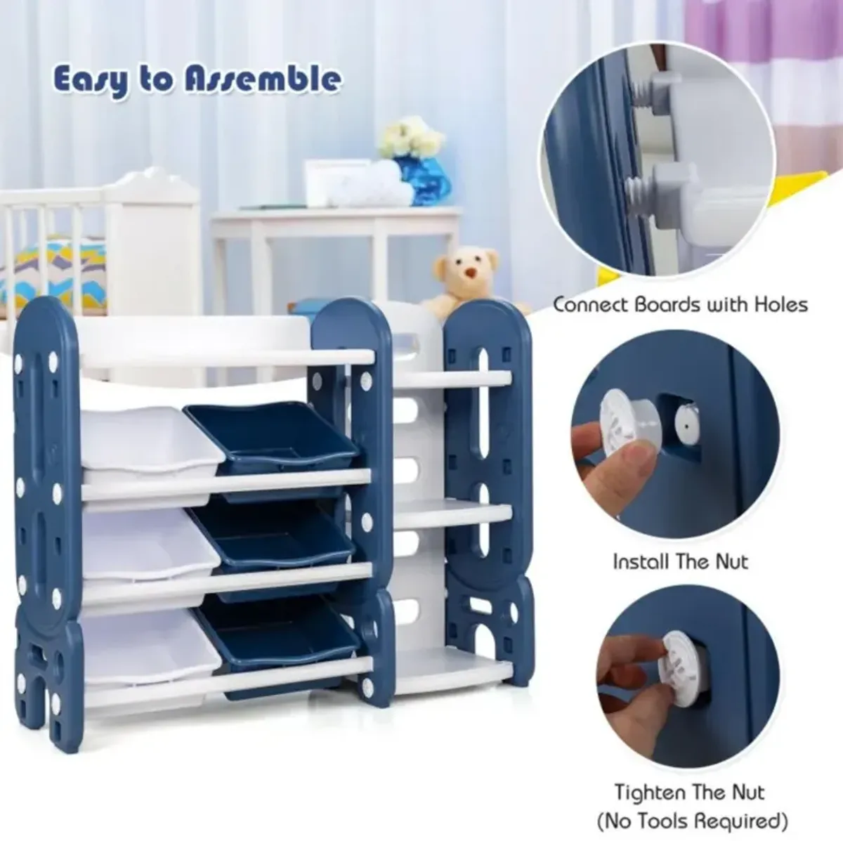 Hivvago Kids Toy Storage Organizer with Bins and Multi-Layer Shelf for Bedroom Playroom