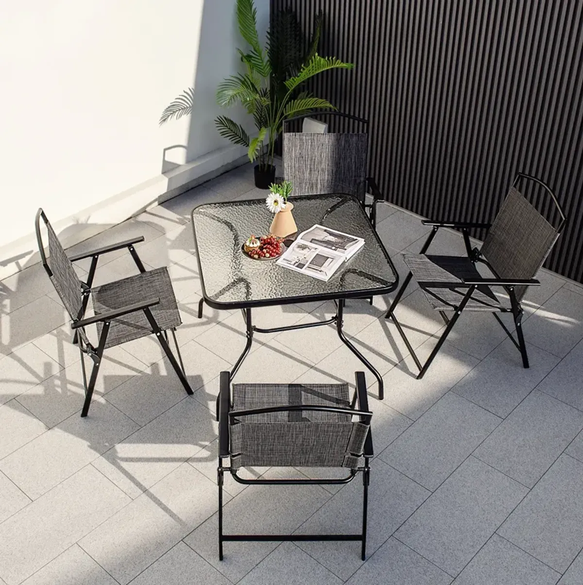 Outdoor Dining Table Square Tempered Glass Table with Umbrella Hole