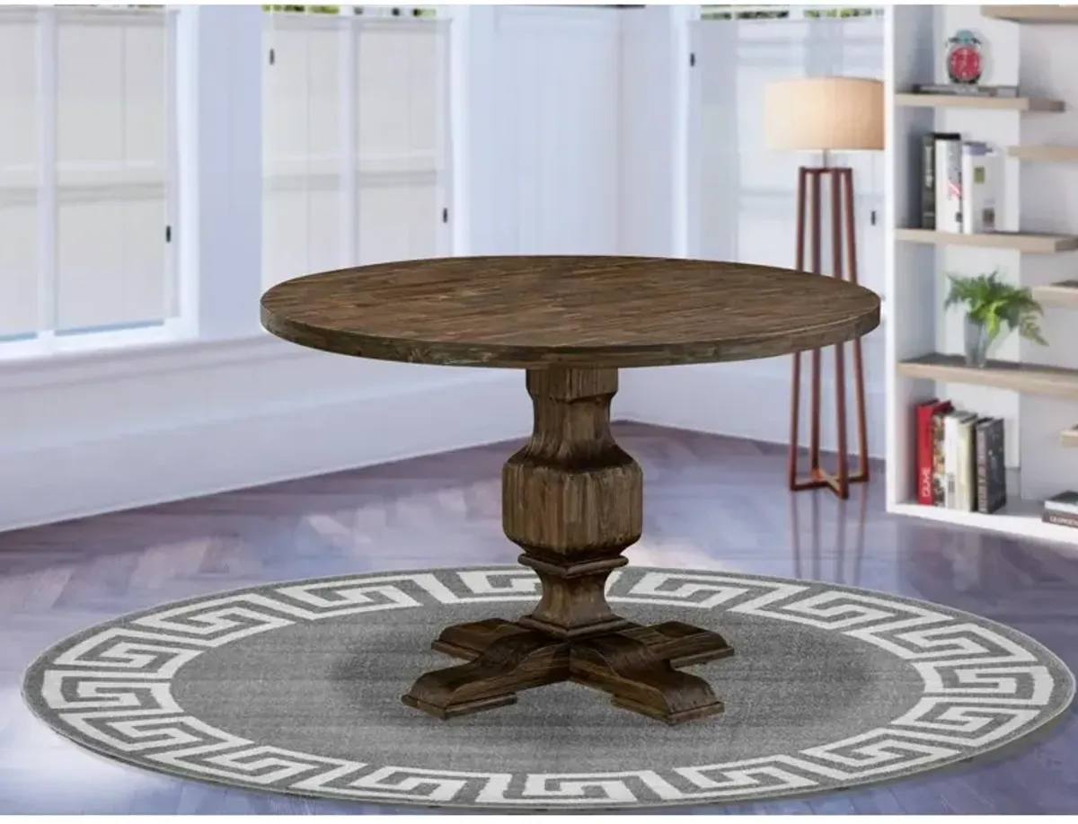 East West Furniture IRVING Round Dining Table with Pedestal, Rustic Rubberwood Table in Distressed Jacobean Finish, 48 Inch