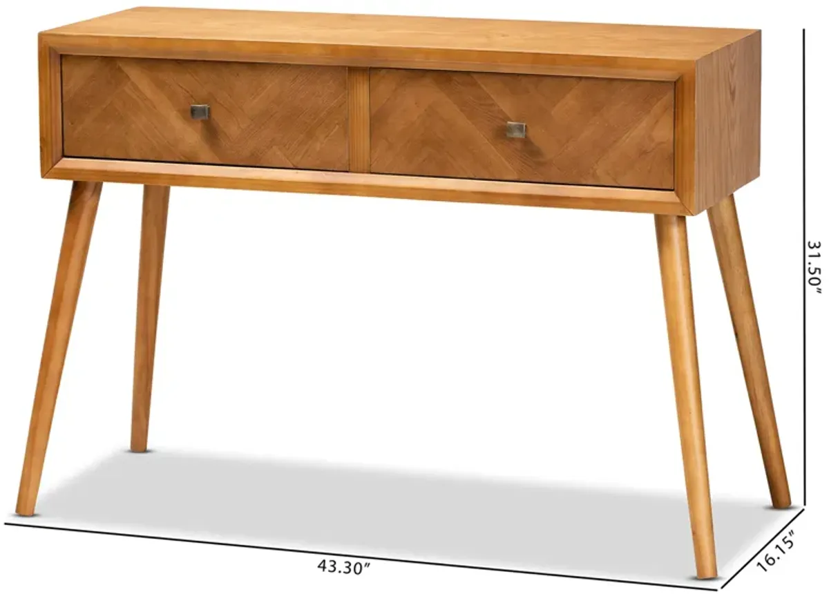 Baxton Studio Mae Mid Century Modern Natural Brown Finished Wood 2 Drawer Console Table