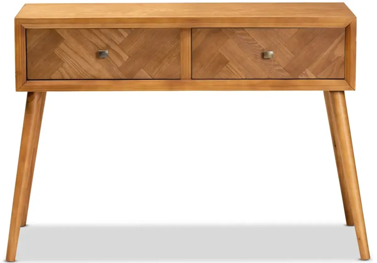 Baxton Studio Mae Mid Century Modern Natural Brown Finished Wood 2 Drawer Console Table