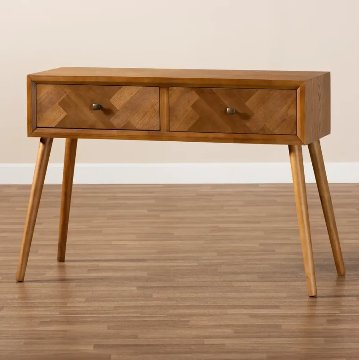 Baxton Studio Mae Mid Century Modern Natural Brown Finished Wood 2 Drawer Console Table