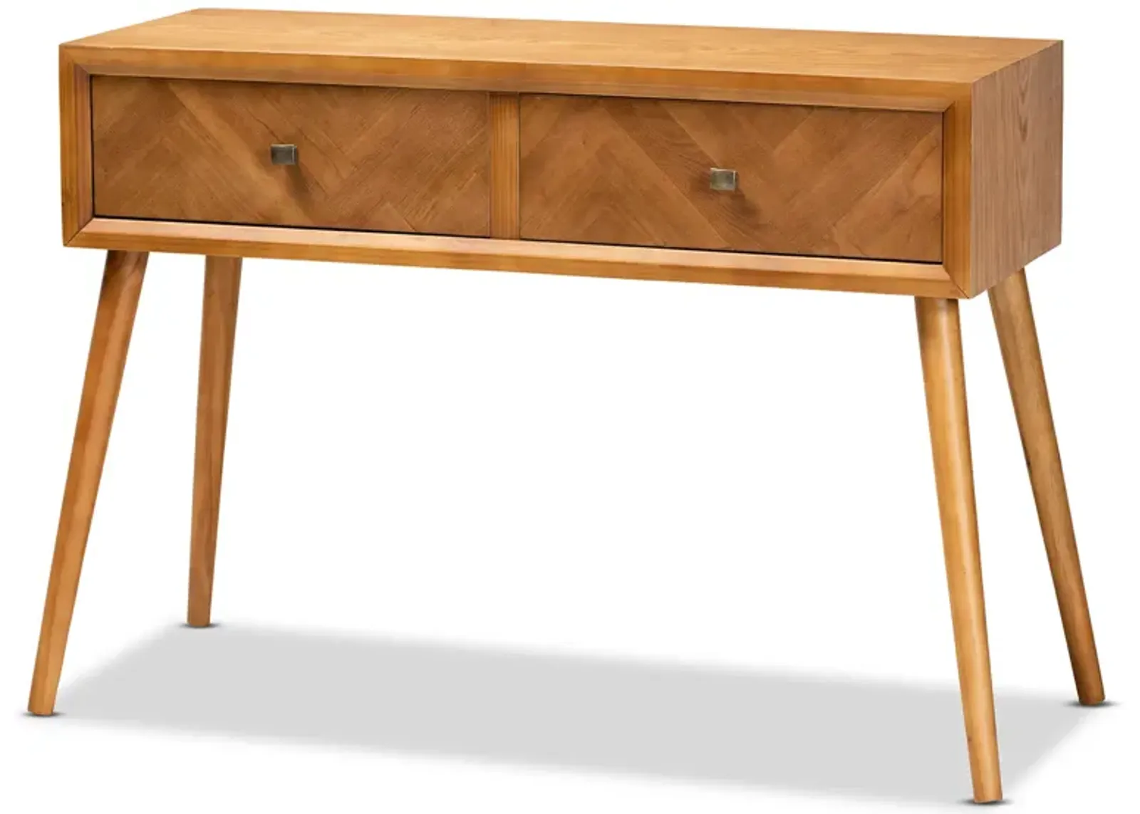 Baxton Studio Mae Mid Century Modern Natural Brown Finished Wood 2 Drawer Console Table