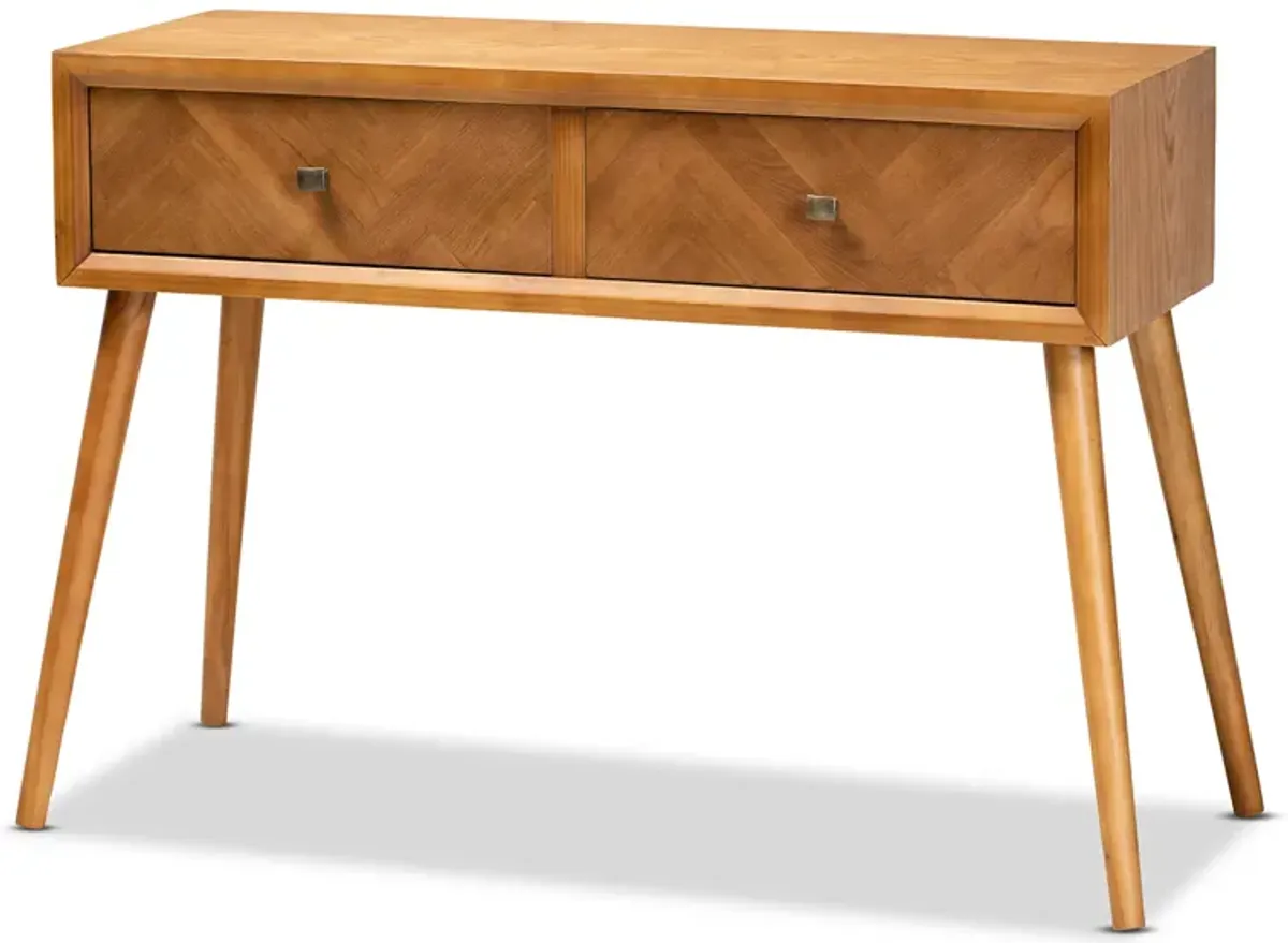 Baxton Studio Mae Mid Century Modern Natural Brown Finished Wood 2 Drawer Console Table