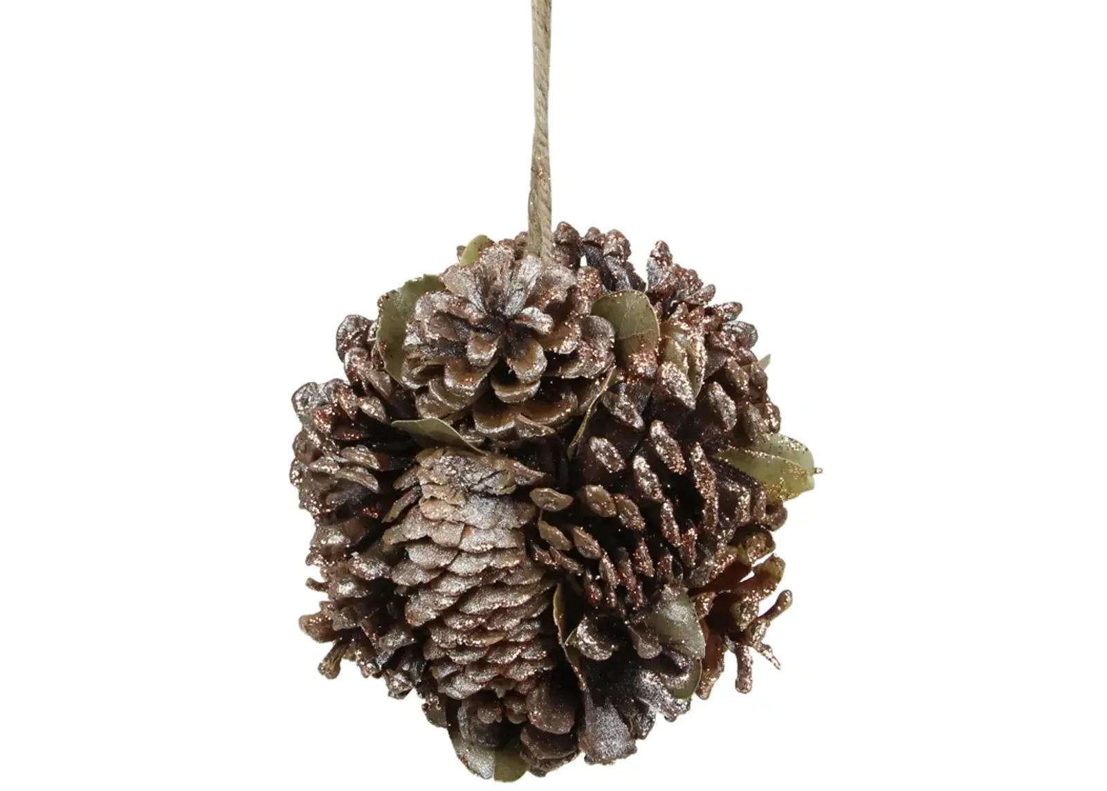 5" Glittery Copper Round Pine Cone and Leaves Hanging Christmas Ornament