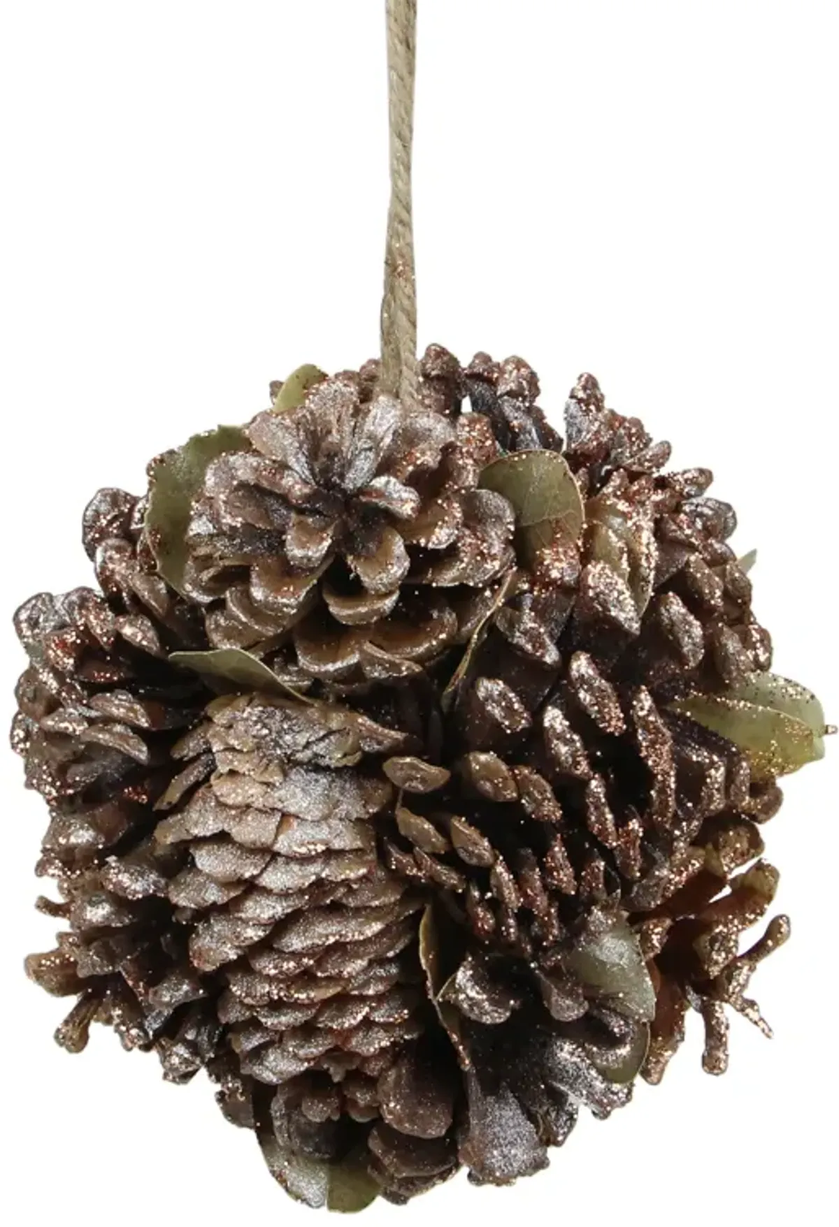 5" Glittery Copper Round Pine Cone and Leaves Hanging Christmas Ornament