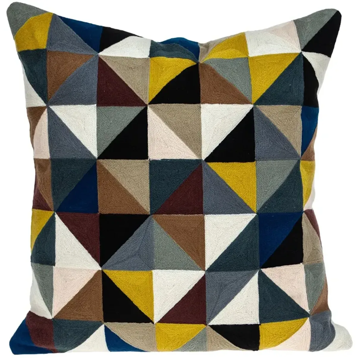 20" Black and Brown Geometric Embroidered Square Throw Pillow