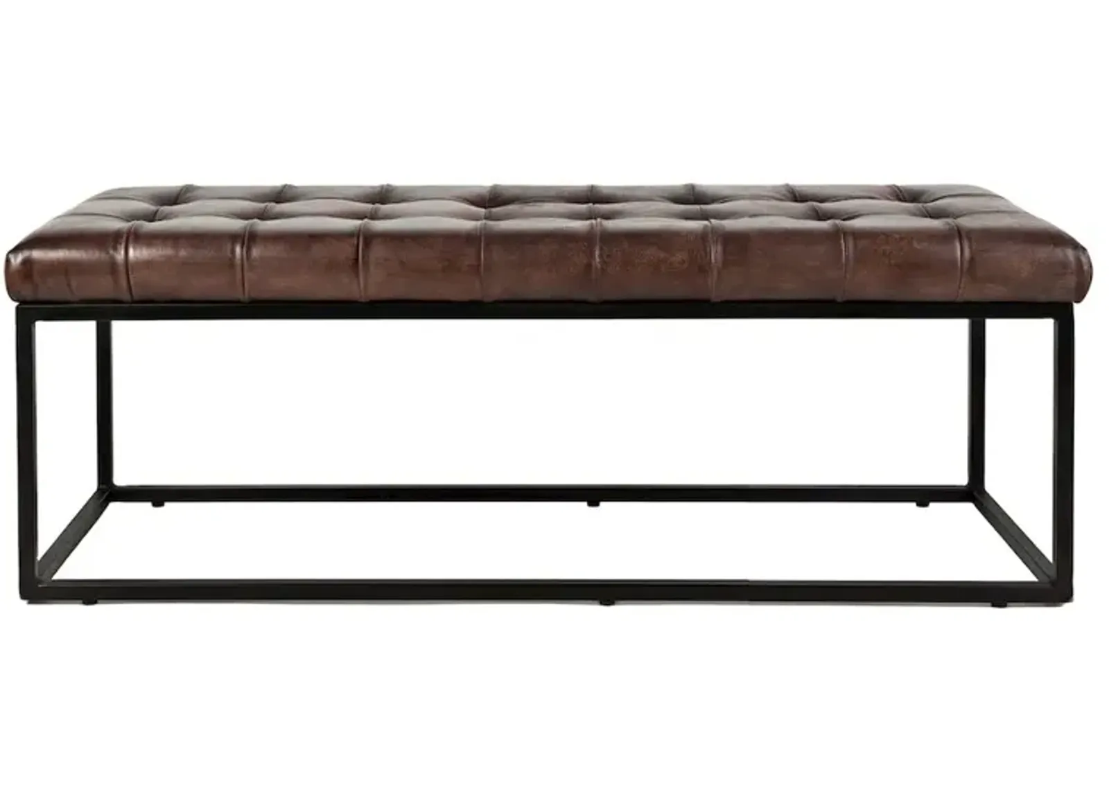 Jofran Global Archive 50 Genuine Distressed Leather Mid-Century Modern Ottoman Bench