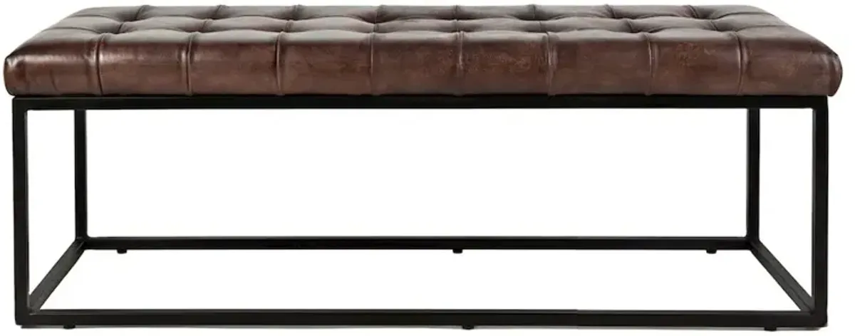 Jofran Global Archive 50 Genuine Distressed Leather Mid-Century Modern Ottoman Bench