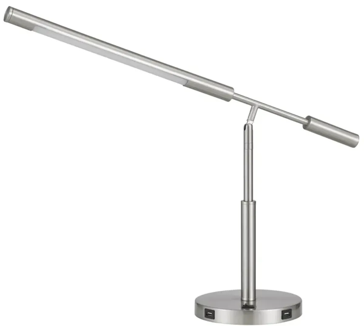 16 Inch Adjustable LED Office Desk Lamp, 2 USB Ports, Silver-Benzara