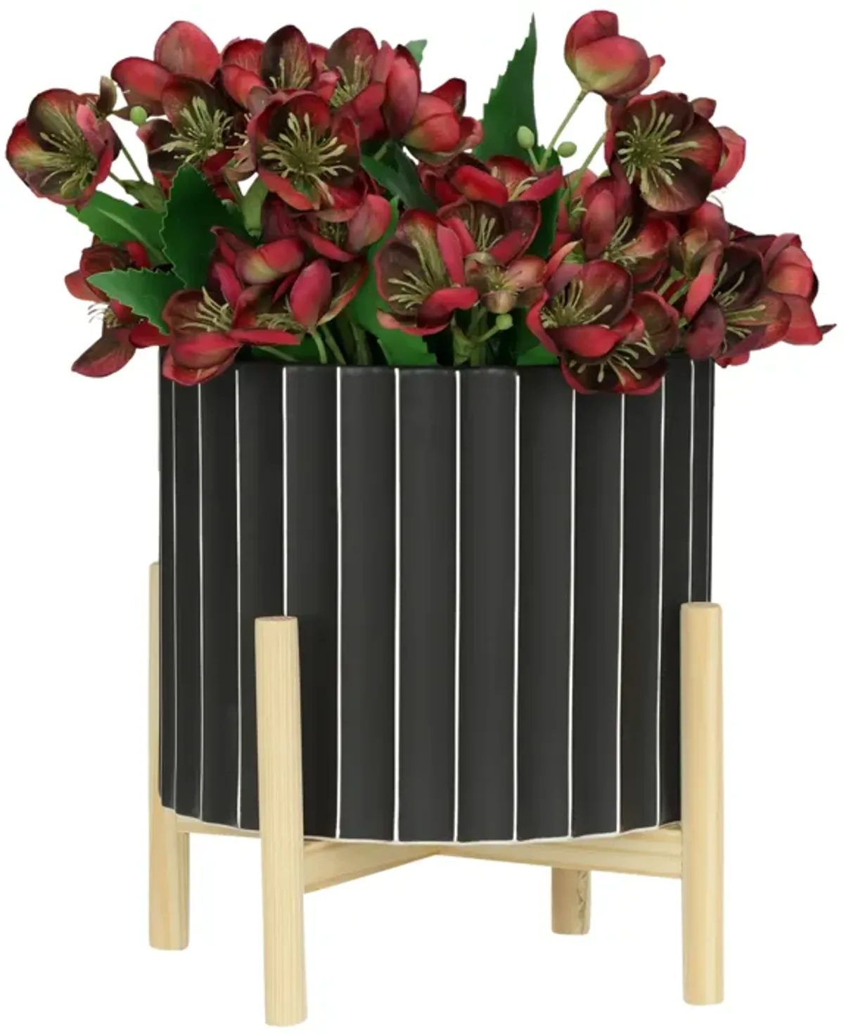 12" Cer Fluted Plntr W/ Stand