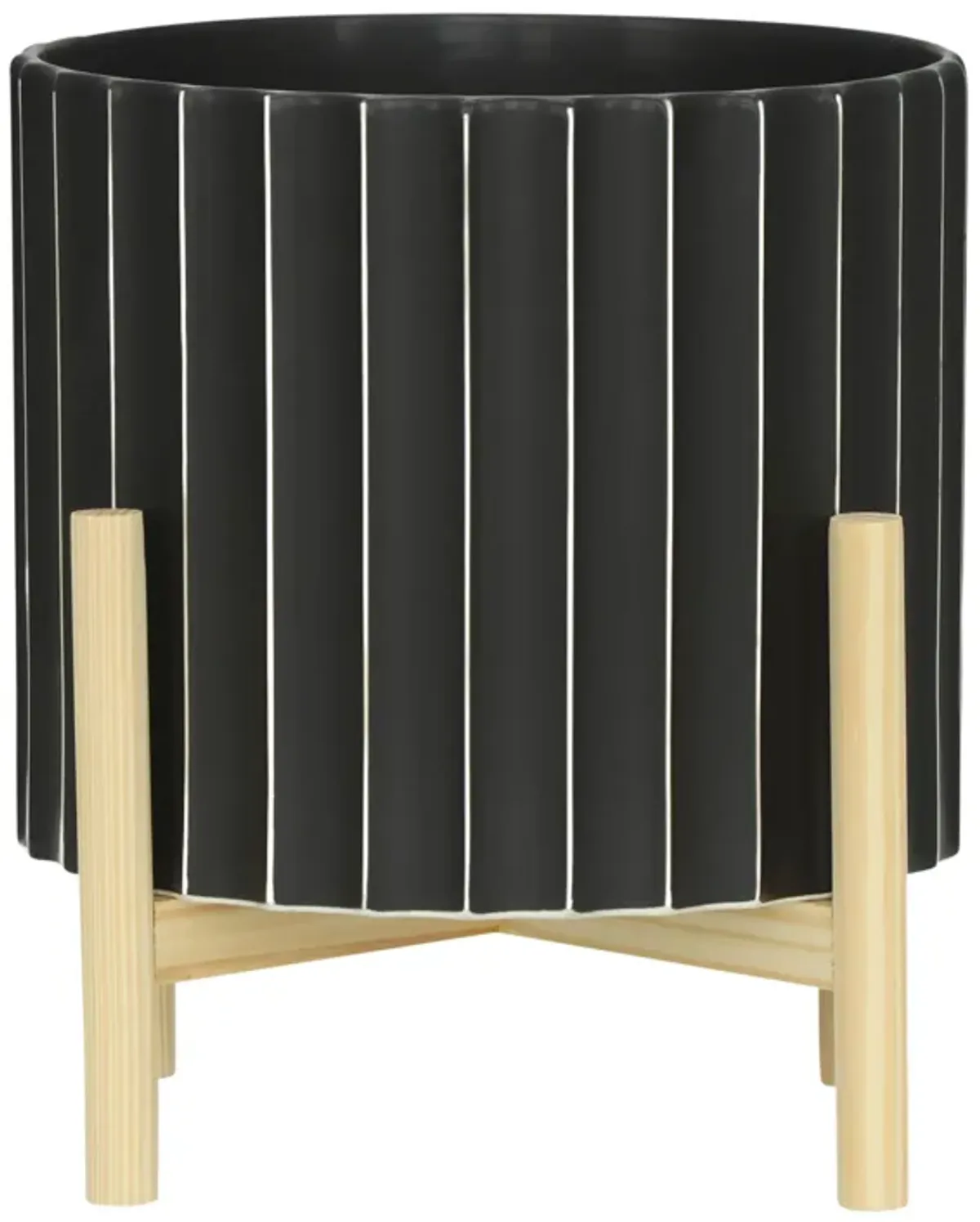 12" Cer Fluted Plntr W/ Stand
